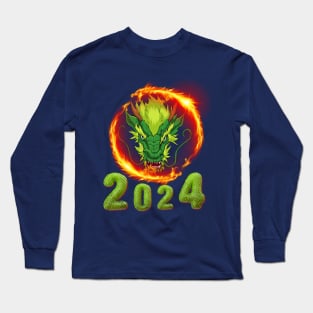 Fiery Green Dragon Long Sleeve T-Shirt